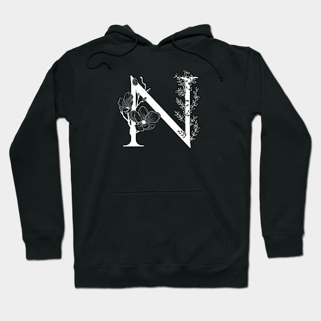 Letter N Monogram - Floral Initial Hoodie by ZenNature